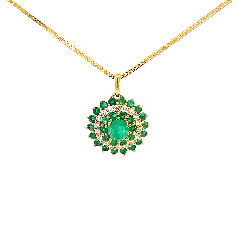 Round Pendant Set in Emerald and Diamonds in 18K Gold